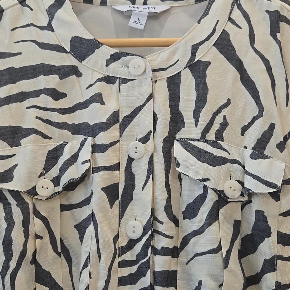 Nine West Black and White Zebra-Print Sleeveless Mini Dress, Waist Tie, L, Lined - Picture 4 of 7